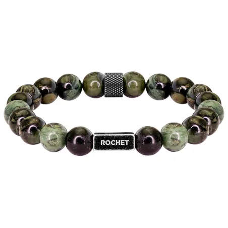 ROCHET - Bracelet ZEN perles Ø8mm Jaspe Kambaba acier moleté vintage HB2848A