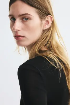 Top en maille de laine fine - Noir — photo 2