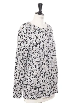 Pull col rond en coton blanc imprimé moucheté beige noir bleu Prix boutique 690€ Taille 36 — photo 4
