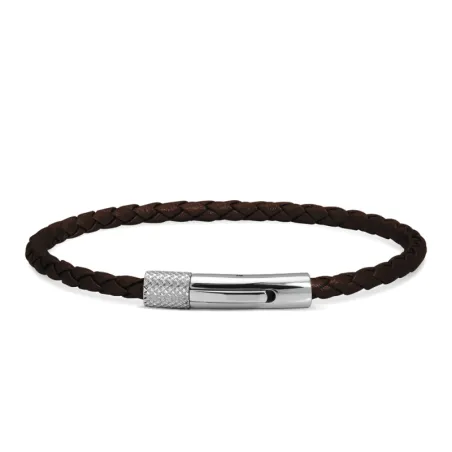 ROCHET - Bracelet DRIVER Acier et Lien cuir tressé Marron 28mm x 3,5mm HB1430303A