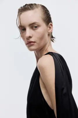 Robe à écharpe en satin - Noir — photo 2