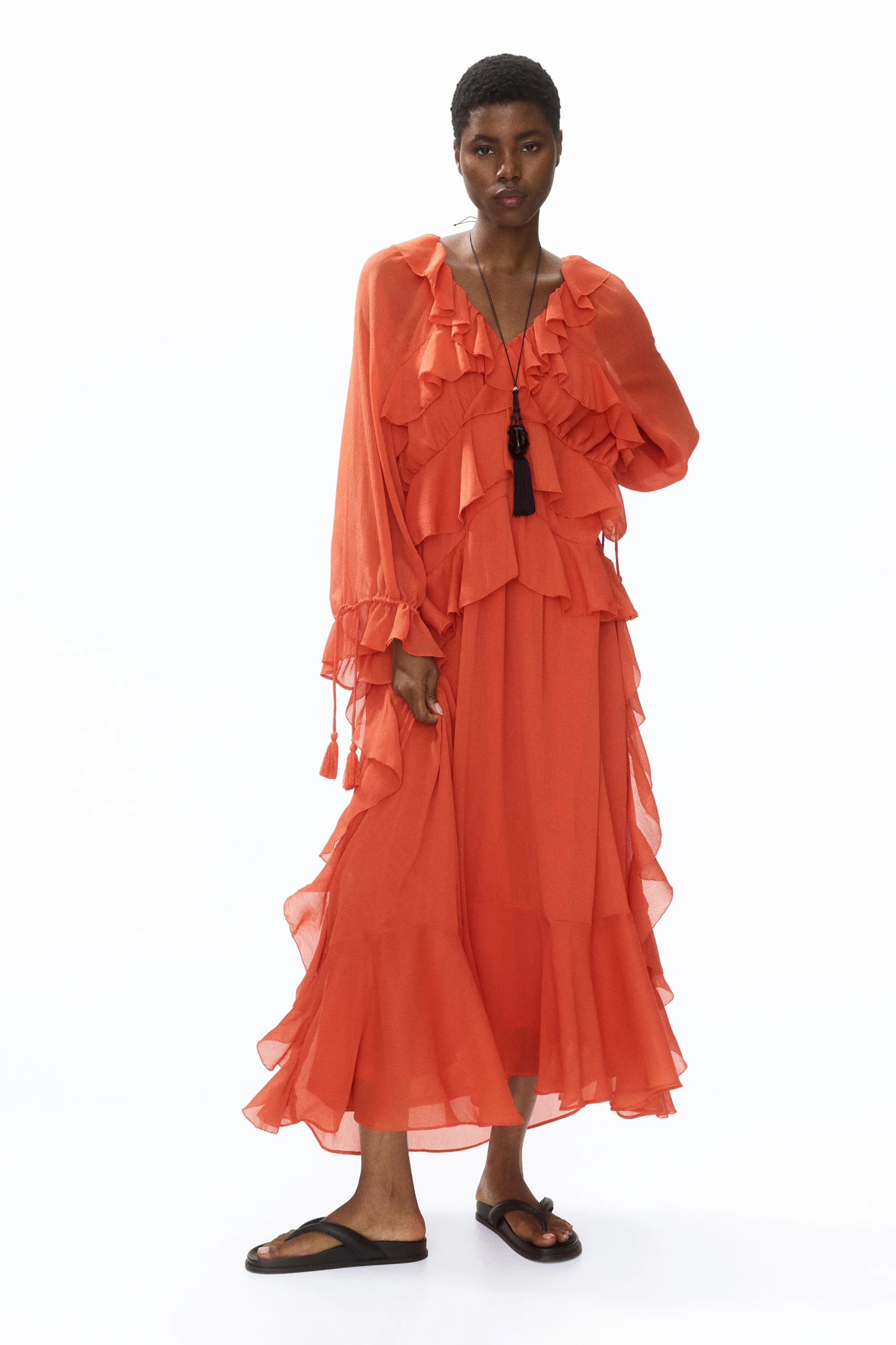Robe oversize volantée - Orange foncé