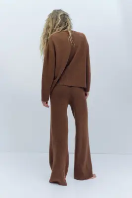 Pantalon large en maille - Marron — photo 3
