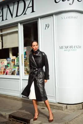 Nadine Faux Leather Trench Coat - Black — photo 2