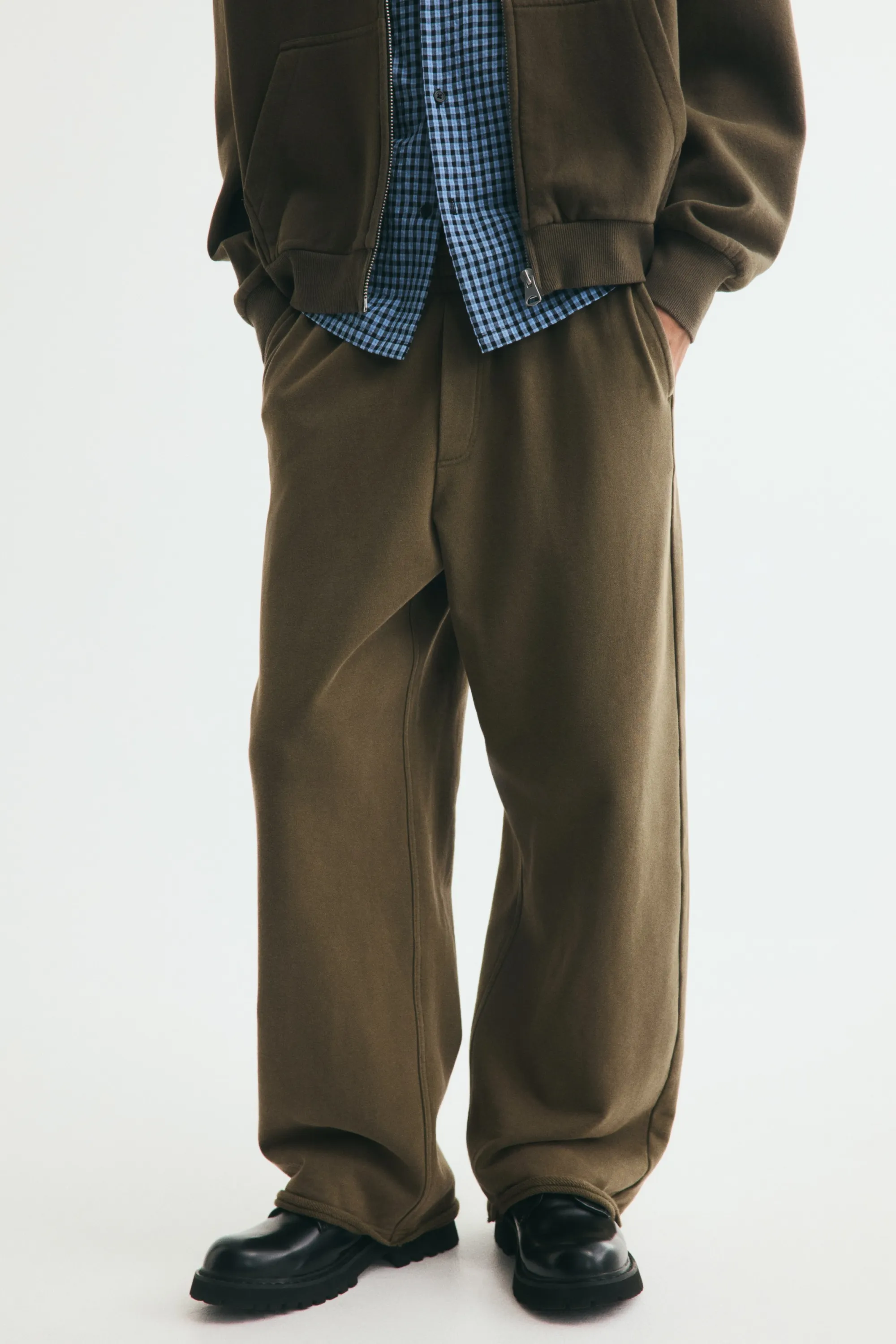 Pantalon Relaxed Fit en molleton de coton - Vert kaki foncé