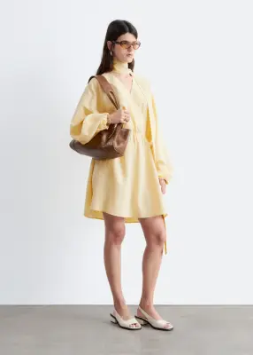 Robe portefeuille courte avec foulard - Jaune — photo 4