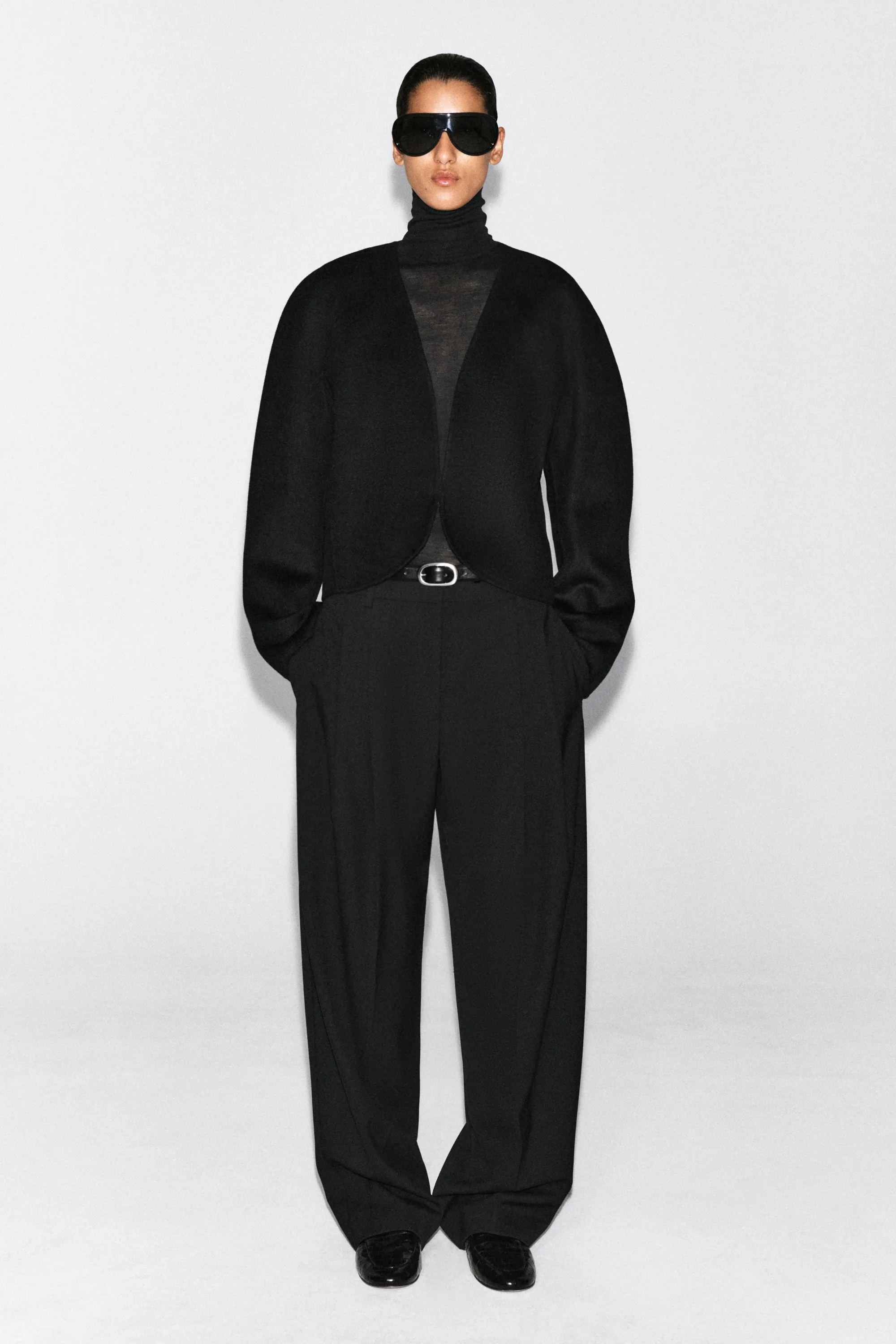 BLAZER COURT EN LAINE MÉLANGÉE DOUBLE FACE - NOIR