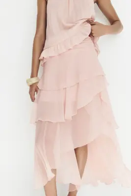 Jupe à étages en mousseline - Rose clair — photo 2