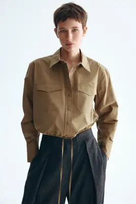 Chemise avec cordon de serrage - Beige foncé — photo 1
