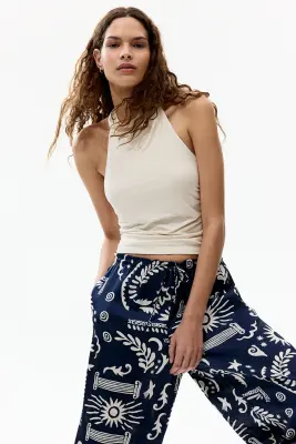 Pantalon à cordon en satin - Bleu marine/motif — photo 2