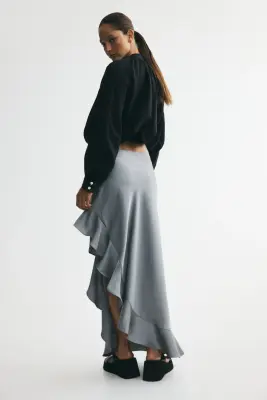 Jupe asymétrique volantée - Gris — photo 2