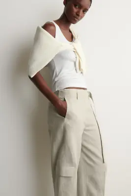 PANTALON BARREL CEINTURÉ EN LIN - SABLE — photo 2