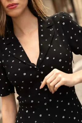 Selena Midi Dress - Black white floral — photo 5