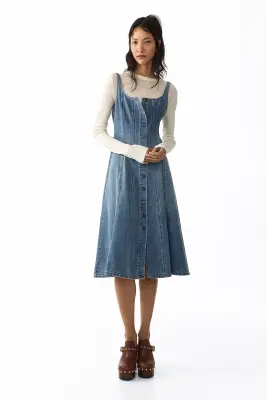 Robe à boutons en denim - Bleu denim clair — photo 1
