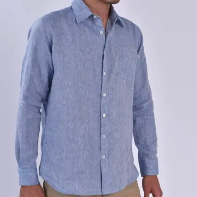 Chemise Zeus en lin bleu chambray — photo 3