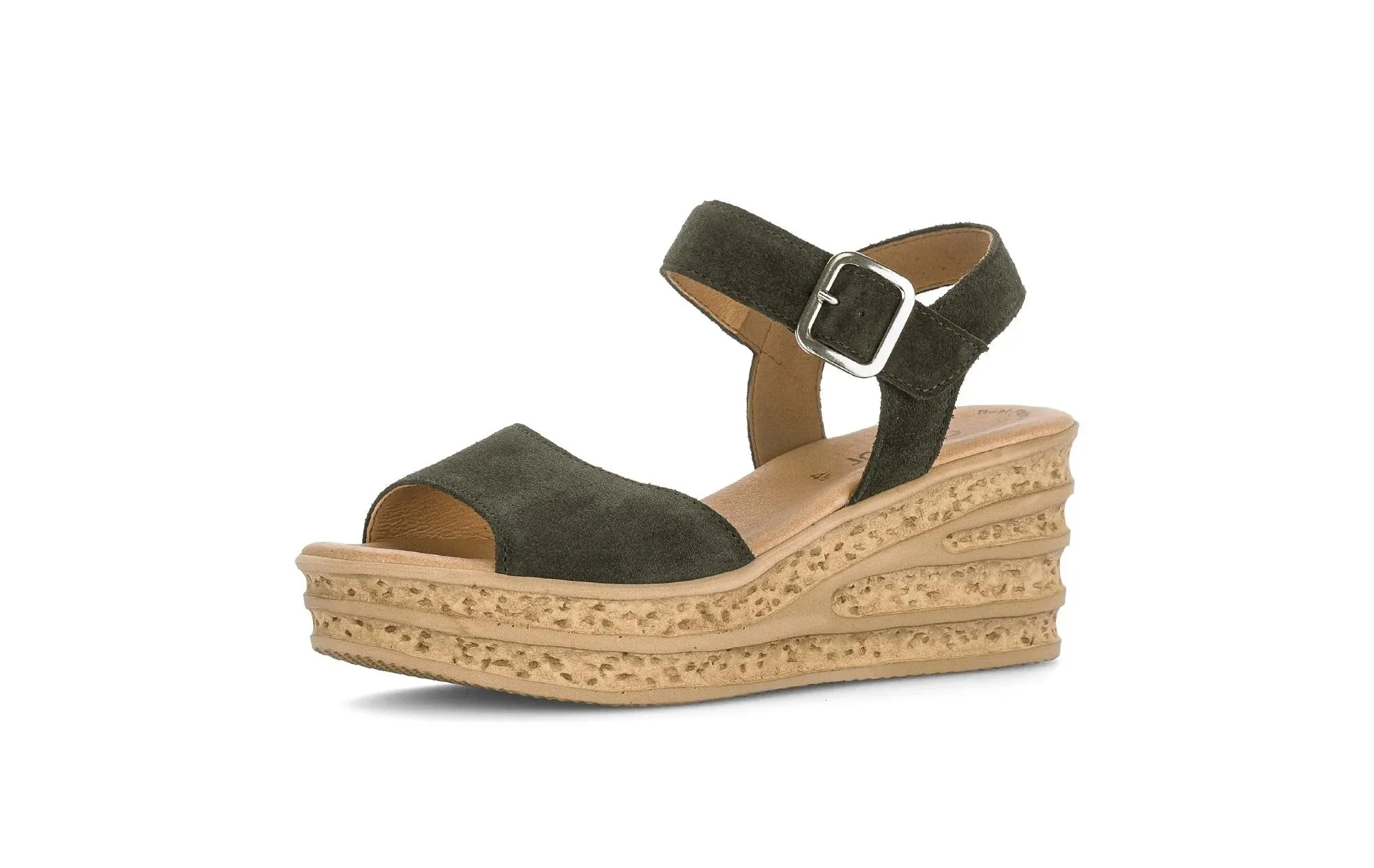 Sandales Gabor 44.651.80 Kaki - Cuir Nubuck Velcro Grande Pointure Femme