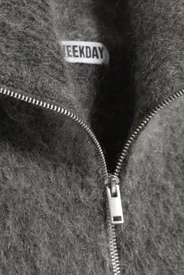 Gilet zippé mélangé mohair - Gris foncé chiné — photo 4