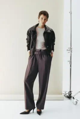 Pantalon en laine mélangée avec ceinture - Violet ancien — photo 1