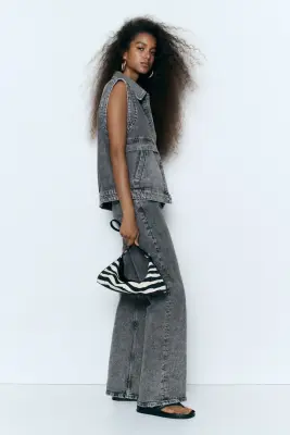 Veste sans manches oversize en denim - Gris denim — photo 2