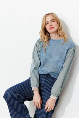 Pull à effet superposé Femme — photo 2