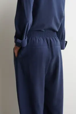 PANTALON BARREL À PANNEAUX ET TAILLE ÉLASTIQUÉE - BLEU MARINE — photo 3