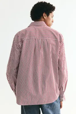 Chemise Relaxed Fit - Rouge foncé/rayé — photo 2