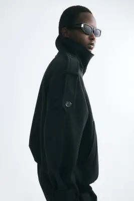 Veste à fermeture croisée avec col entonnoir - Noir — photo 3