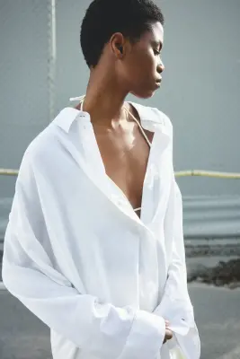 Chemise à manches dolman en lin mélangé - Blanc — photo 2