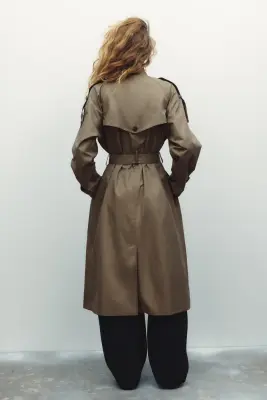 Trench-coat à fermeture croisée en twill - Taupe — photo 5