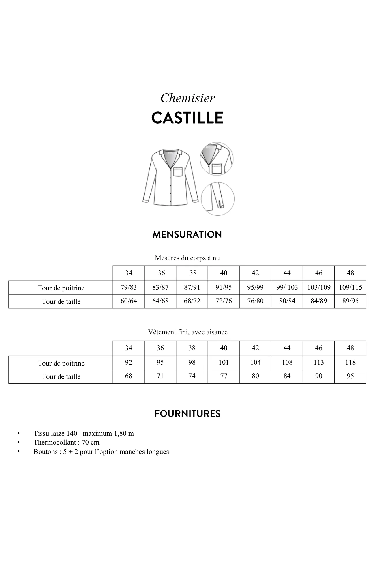 Patron PDF chemisier CASTILLE