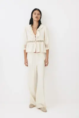 Pantalon avec cordon de serrage et dentelle - Beige clair — photo 1