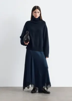 Pull à col roulé en laine et coton - Bleu foncé — photo 3