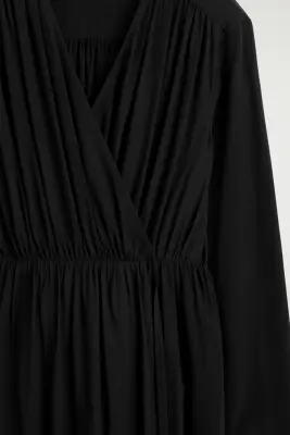 ROBE MIDI PORTEFEUILLE FRONCÉE - NOIR — photo 5