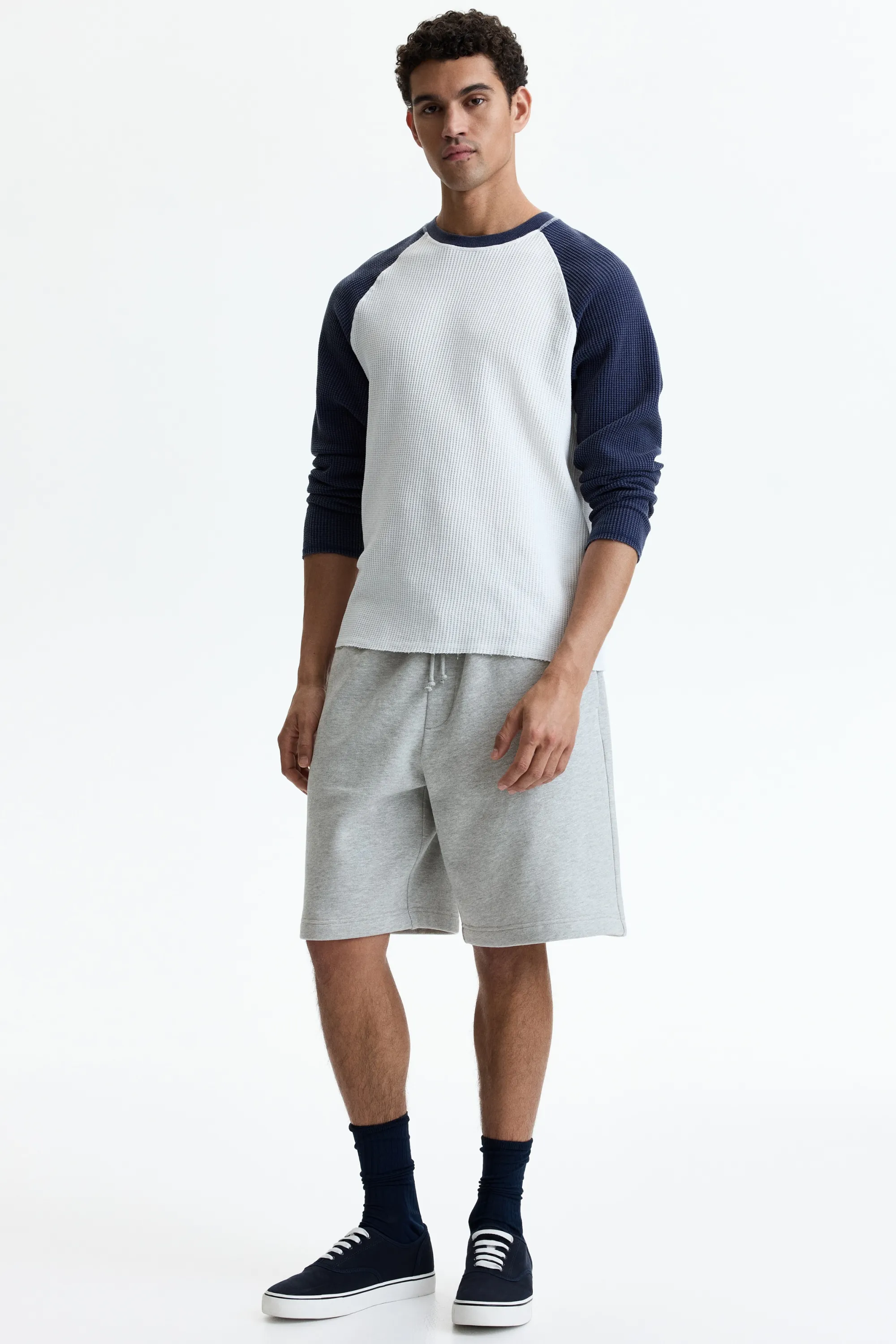 Short Relaxed Fit en coton - Gris clair chiné
