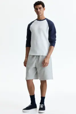 Short Relaxed Fit en coton - Gris clair chiné — photo 1