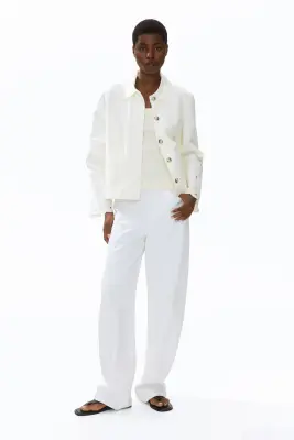 Veste en twill avec broderie anglaise - Crème — photo 2