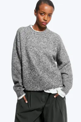 Pull en maille à col rond et coupe ample - Gris chiné — photo 1