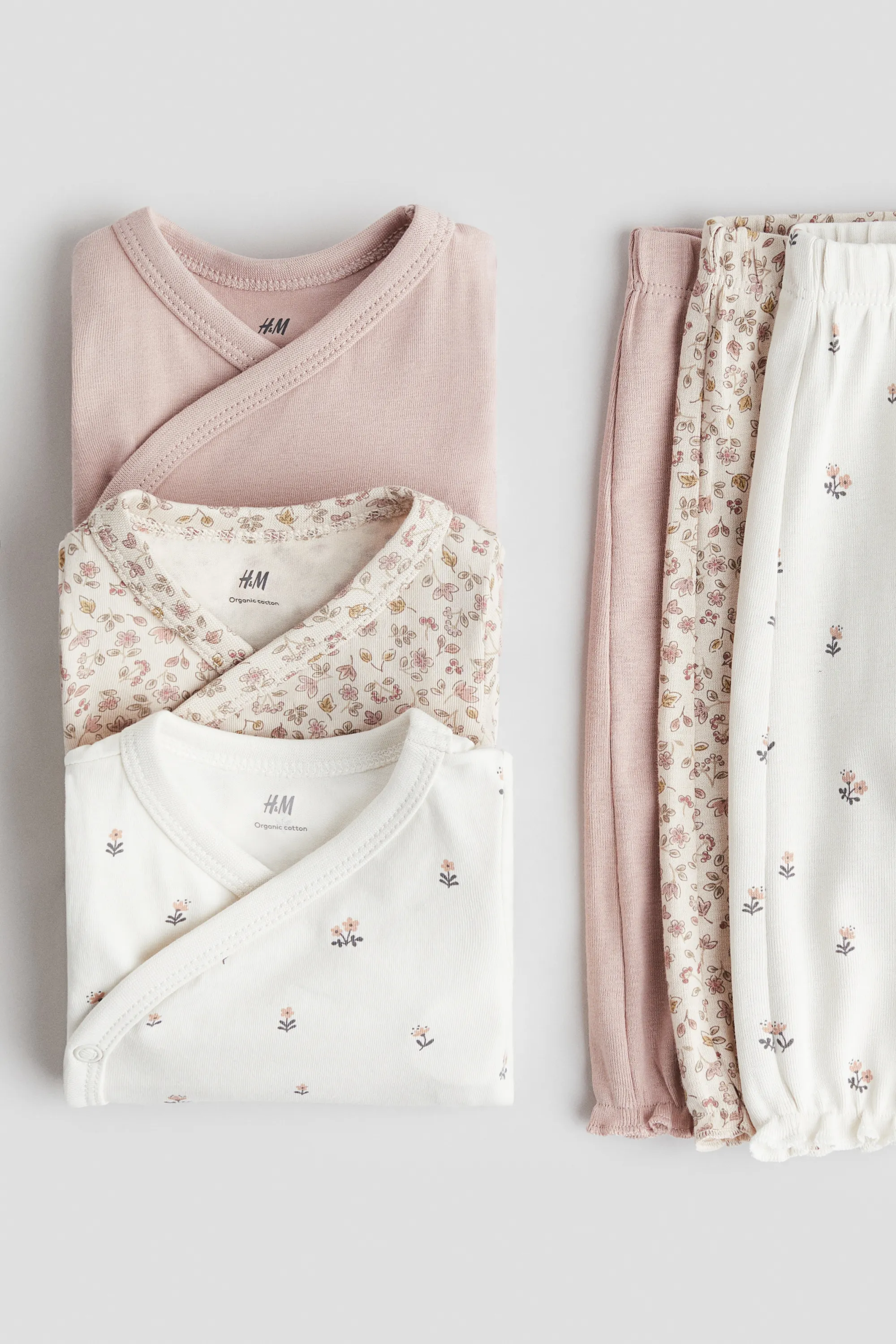 Ensemble 6 pièces avec bodies et pantalons - Rose ancien/fleuri