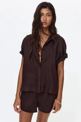 Chemise de plage en lin - Marron foncé — photo 2