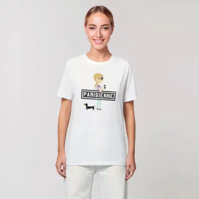 T-SHIRT COTON BIO IMPRIMÉ - PARISIENNE TECKEL - BLANC — photo 3