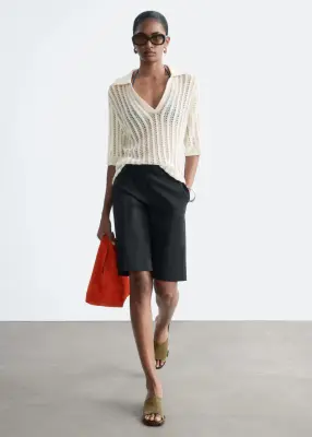 Polo en maille ajourée - Blanc — photo 3