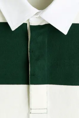 Polo de rugby Regular Fit en coton - Crème/rayures vert foncé — photo 5