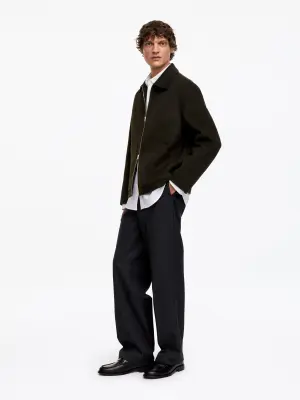 Veste en laine mélangée double face - Vert foncé — photo 3