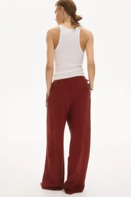 Pantalon à cordon en lin mélangé - Rouge foncé — photo 3