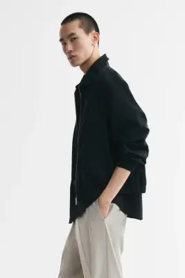 Veste en coton avec col - Noir — photo 4