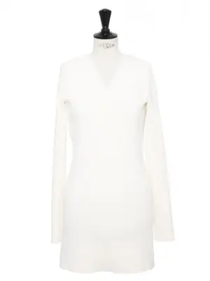 Robe manches longues col v en jersey stretch blanc ivoire Prix boutique 1500€ Taille XS — photo 1