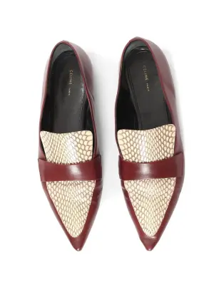 Moccasins plat bout pointu en cuir bordeaux et python beige Prix boutique 800€ Taille 38 — photo 4