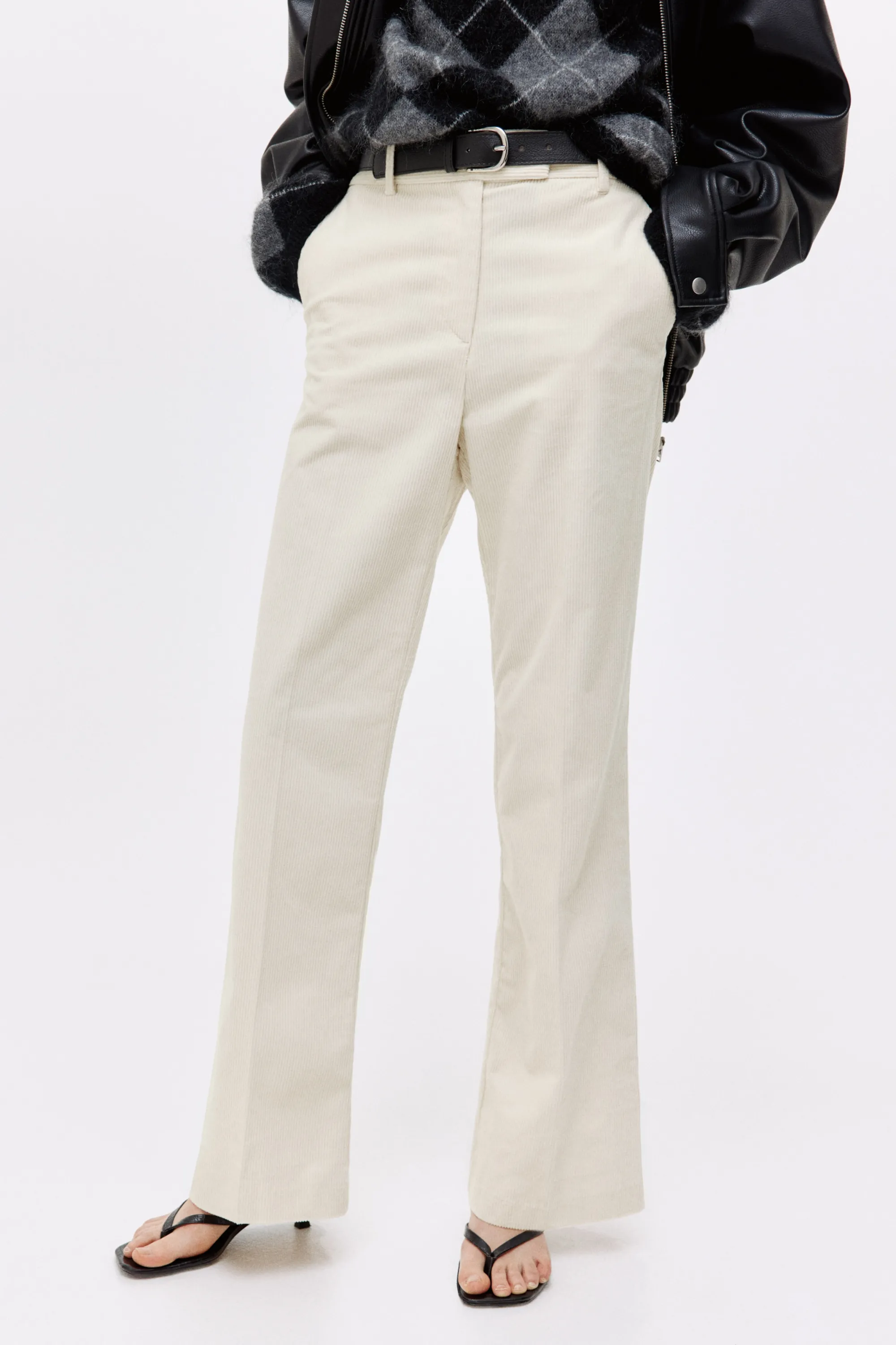 Pantalon bootcut en velours côtelé - Crème