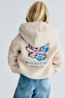 Veste à capuche zippée en tissu Teddy bear - Beige clair/Lilo et Stitch — photo 3