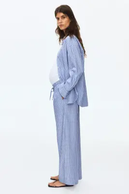 MAMA Pantalon à cordon en coton - Bleu clair/rayé — photo 3